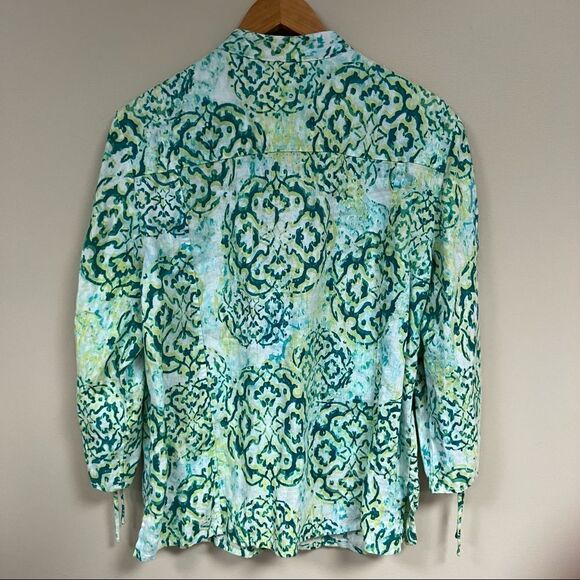 đ JMcollection linenâbutton downâboldâprintâwithâcinchedâsleeves.âSizeâ14 - Picture 7 of 9